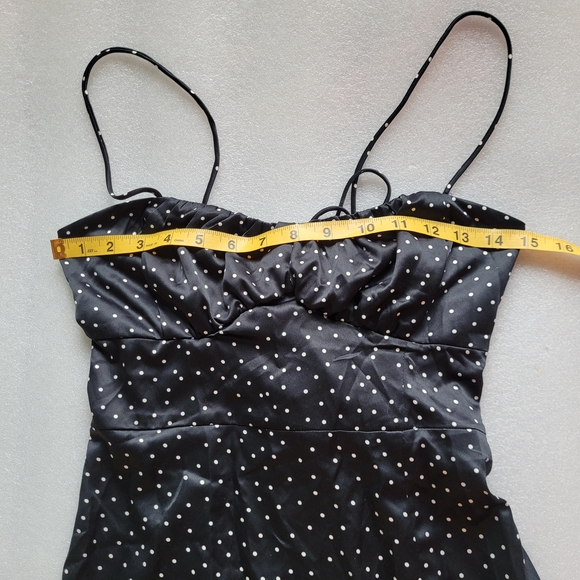 Zara Satin Feel Black and White Polka Dot Midi Dress Slit Skirt Small - Picture 10 of 11